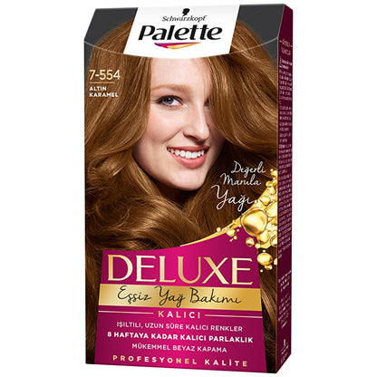 Coloration Palette Deluxe 7-554 Caramel Doré : couleur riche, longue tenue et brillance - Coloration permanente à domicile