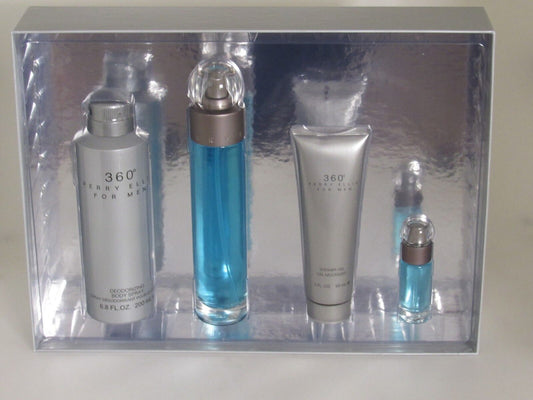 360 4 PCS SET FOR MEN: 3.4 EAU DE TOILETTE SPRAY + 6 OZ BODY SPRAY + 3 OZ SHOWER GEL + 0.25 EAU DE TOILETTE SPRAY MEN Fragrant Nest