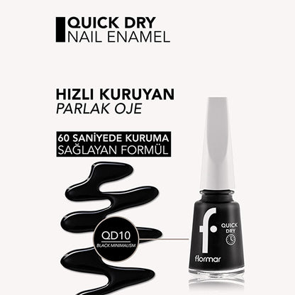 Vernis à ongles Flormar Quick Dry – Séchage en 60 secondes, haute pigmentation, couleur longue durée – Black Minimalism