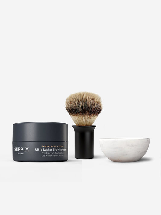 Perfect Shave Set Shaving Bundle Supply Sandalwood & Cedar Matte Black