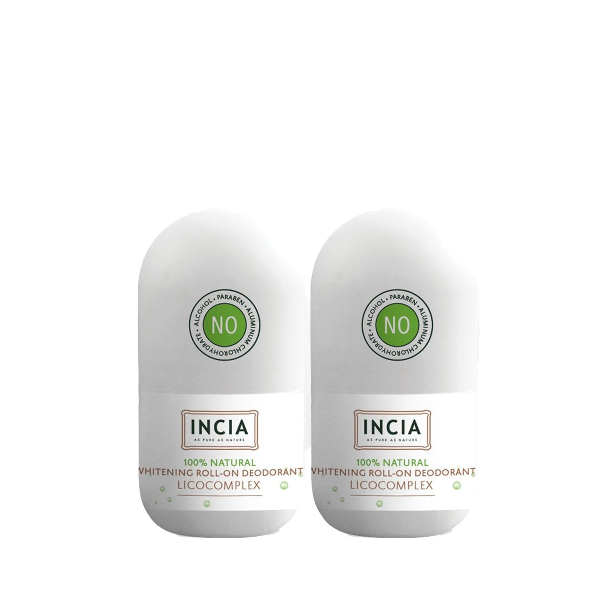INCIA Natural Whitening Roll-On Deodorant - 50ml x 2 Pack - Natural Deodorant for Underarm Whitening & Hygiene