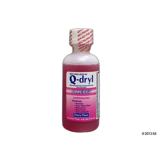 Q-Dryl Elixir Cherry Flavor, Alcohol-Free Antihistamine 16 Fl Oz Medicine & Drugs Pasteur Pharmacy
