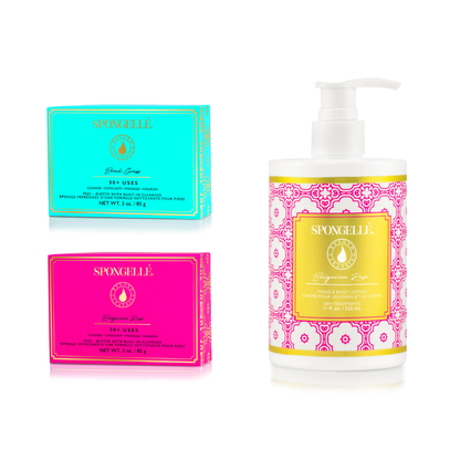 Set de exfoliante para pies y loción corporal de pasto de playa y rosa búlgara