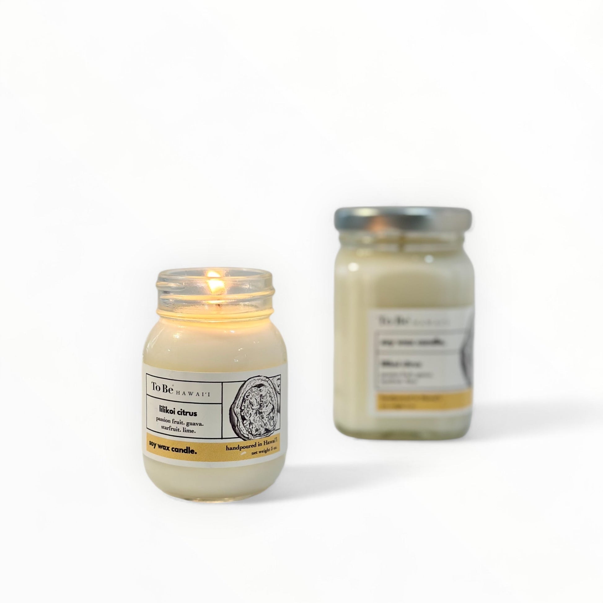 To Be Hawai'i Lilikoi Citrus Soy Wax Candle Handmade Soy Candle To Be Hawai'i 3 oz. travel mason jar (20 hrs. of burn time)