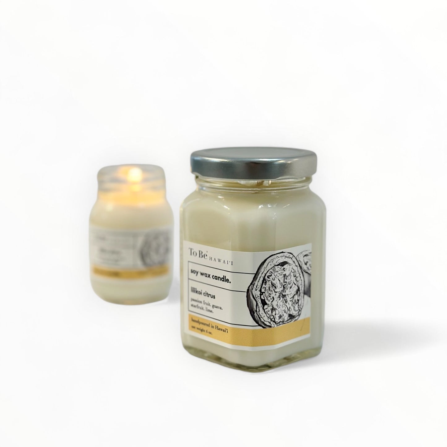 To Be Hawai'i Lilikoi Citrus Soy Wax Candle Handmade Soy Candle To Be Hawai'i 6oz. Victorian glass jar (52 hrs. of burn time)