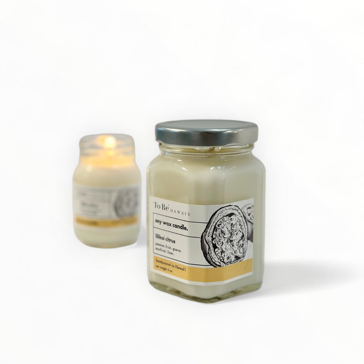 To Be Hawai'i Lilikoi Citrus Soy Wax Candle Handmade Soy Candle To Be Hawai'i 6oz. Victorian glass jar (52 hrs. of burn time)