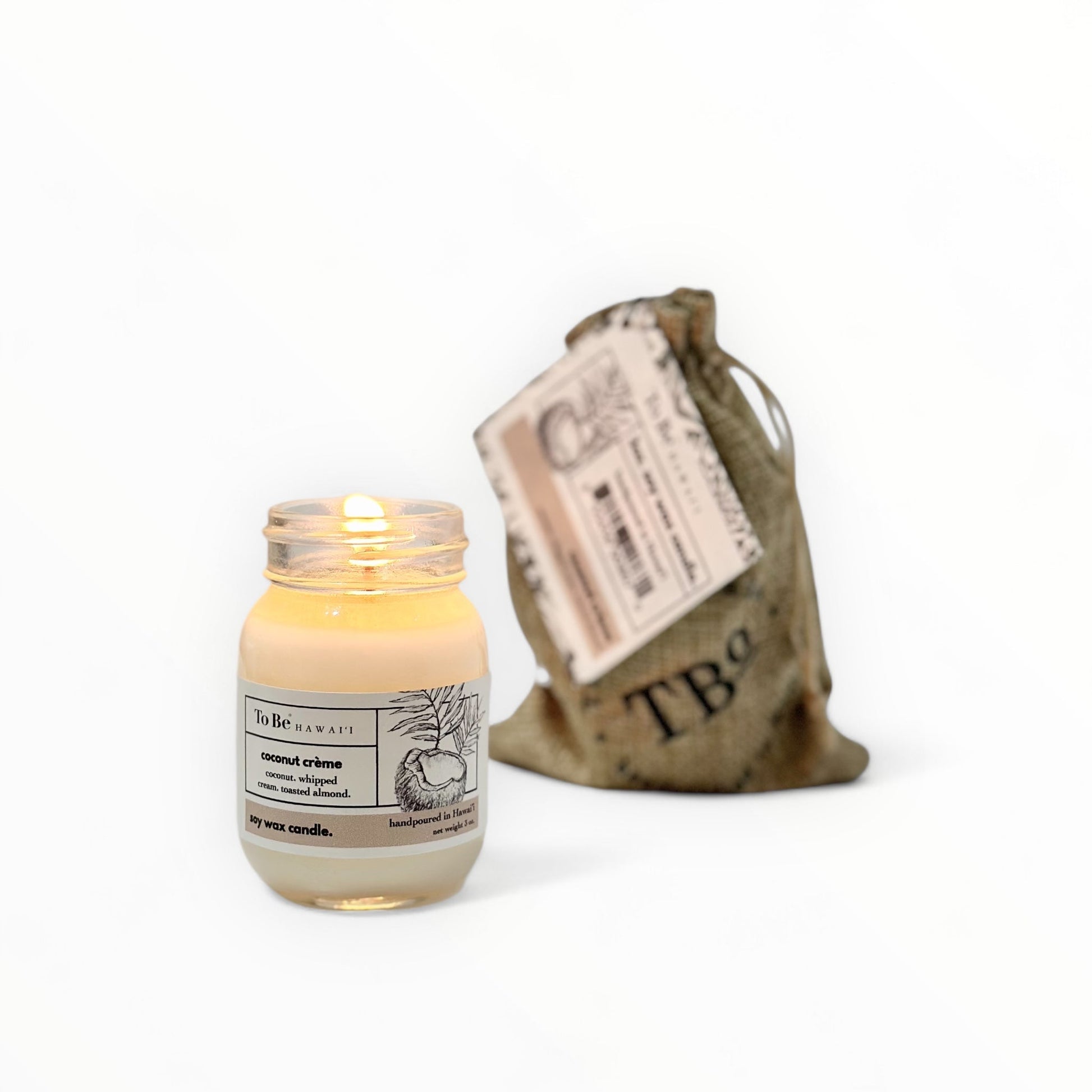 To Be Hawai'i Coconut Crème Soy Wax Candle Handmade Soy Candle To Be Hawai'i 3 oz. travel mason jar (20 hrs. of burn time)