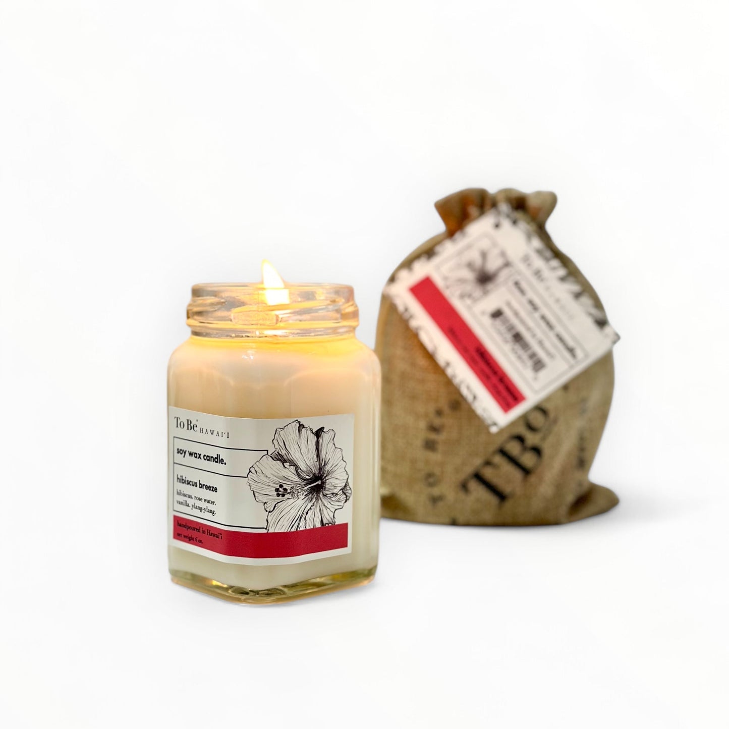 To Be Hawai'i Hibiscus Breeze Soy Wax Candle Handmade Soy Candle To Be Hawai'i 6oz. Victorian glass jar (52 hrs. of burn time)