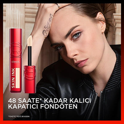 L'Oréal Paris Skin Ink : Fond de teint liquide haute couvrance longue tenue 48h - Formule légère, respirante et sans transfert