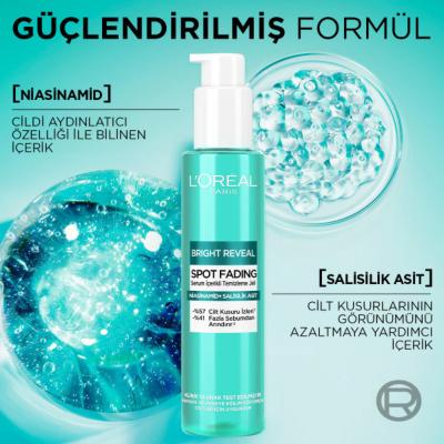 L'Oréal Paris Bright Reveal: Gel limpiador facial con niacinamida y ácido salicílico - Control de imperfecciones, iluminador, para piel sensible y con tendencia al acné