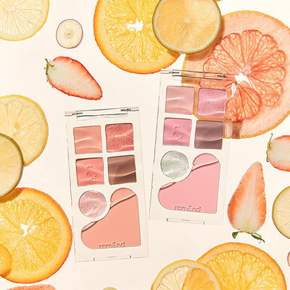 Paleta rom&nd Bare Layer 01 Apricot Mood: Paleta coreana para ojos y mejillas con acabados mate y brillante - Maquillaje multiusos de alta pigmentación