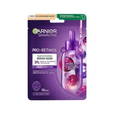 Mascarilla facial Garnier Pro-Retinol - Mascarilla antiedad en tejido para arrugas, hipoalergénica, 22g
