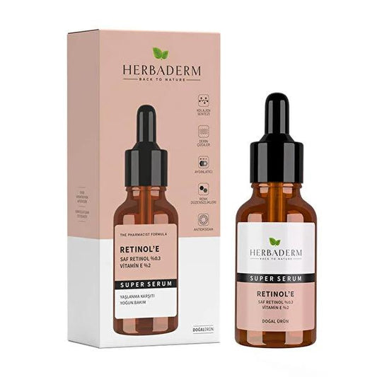 Sérum de retinol Herbaderm 30 ml - Cuidado de la piel antienvejecimiento con vitamina E para líneas de expresión, arrugas e iluminación de la piel