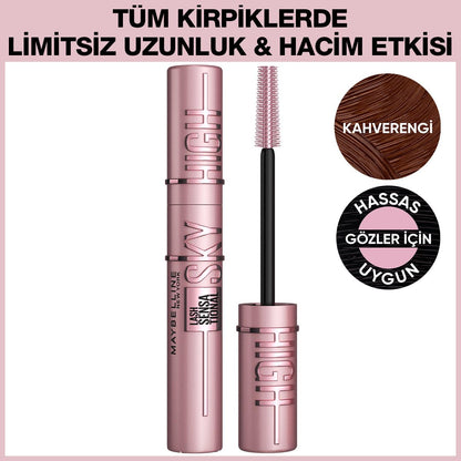 Mascara Maybelline New York Lash Sensational Sky High Marron - Volumateur, Longue Tenue, 24 Heures