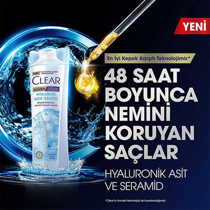 Champú anticaspa Clear Women Hyaluron Moisture Therapy - Hidratación 48H, tratamiento para cuero cabelludo seco, voluminizador