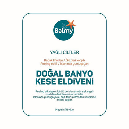 Gant de bain exfoliant Balmy - Loofah naturel et coton, exfolie et renouvelle la peau, gant de hammam pour peau grasse