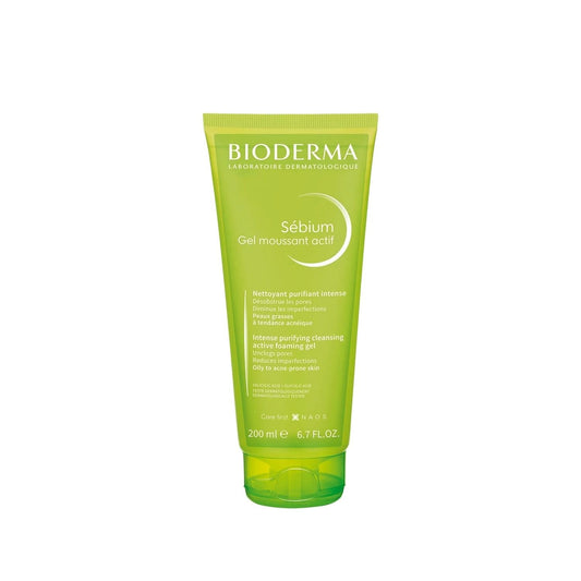 Gel Moussant Actif Bioderma Sébium : Contrôle du sébum et anti-imperfections - Nettoyant visage doux et hypoallergénique pour peaux grasses à tendance acnéique (200 ml)