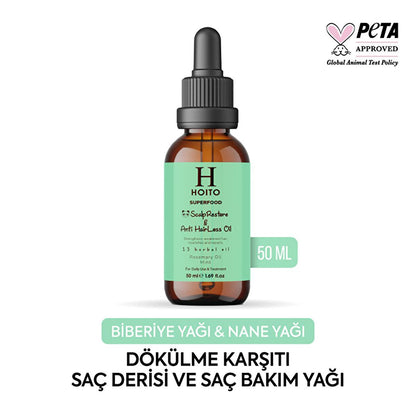 Huile capillaire Hoito au romarin et à la menthe poivrée : Soin superaliment anti-chute et cuir chevelu - Favorise la pousse, l'épaississement et la réparation des cheveux (50 ml)