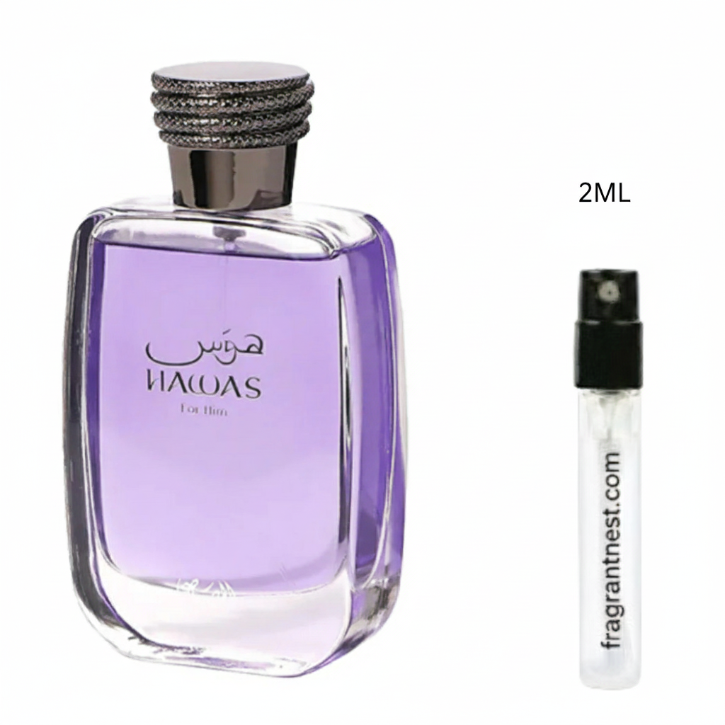 Rasasi Hawas Eau De Parfum Travel Spray | Sample Fragrant Nest 2mL Sample (30 Sprays)