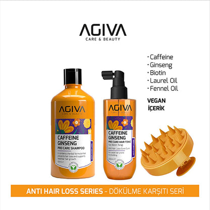 Set de cuidado capilar Agiva con cafeína y ginseng: champú y tónico anticaída - Estimula el crecimiento del cabello, fortalece los folículos, champú para cabello debilitado