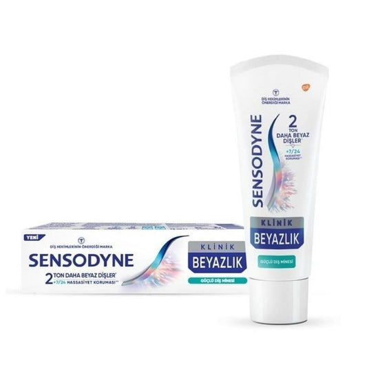 Dentifrice Sensodyne Blanchiment Clinique pour dents sensibles - Renforce l'émail, blanchit, protection 24h/24 et 7j/7 contre la sensibilité - 75 ml
