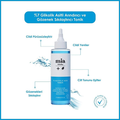 Tónico de ácido glicólico al 7% Mia Klinika: Refina los poros, exfolia e ilumina la piel - Consigue un tono de piel radiante y uniforme