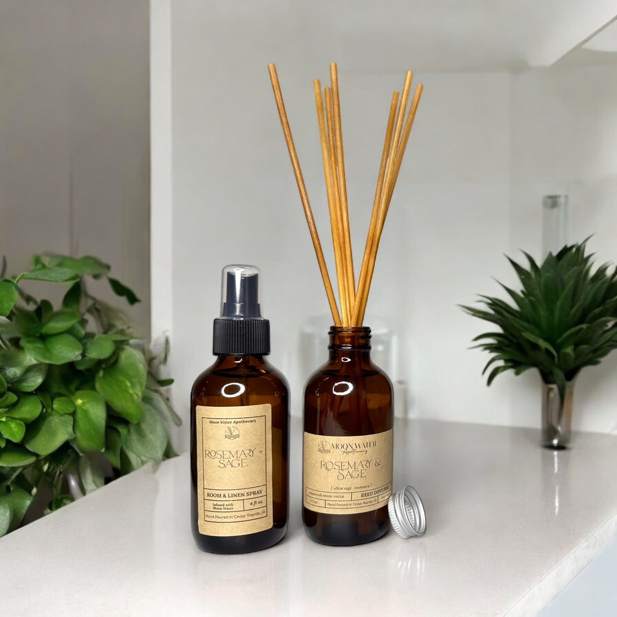Rosemary + Sage - REED DIFFUSER, Herbal Aromatherapy Home Fragrance -- by Moon Water Apothecary!