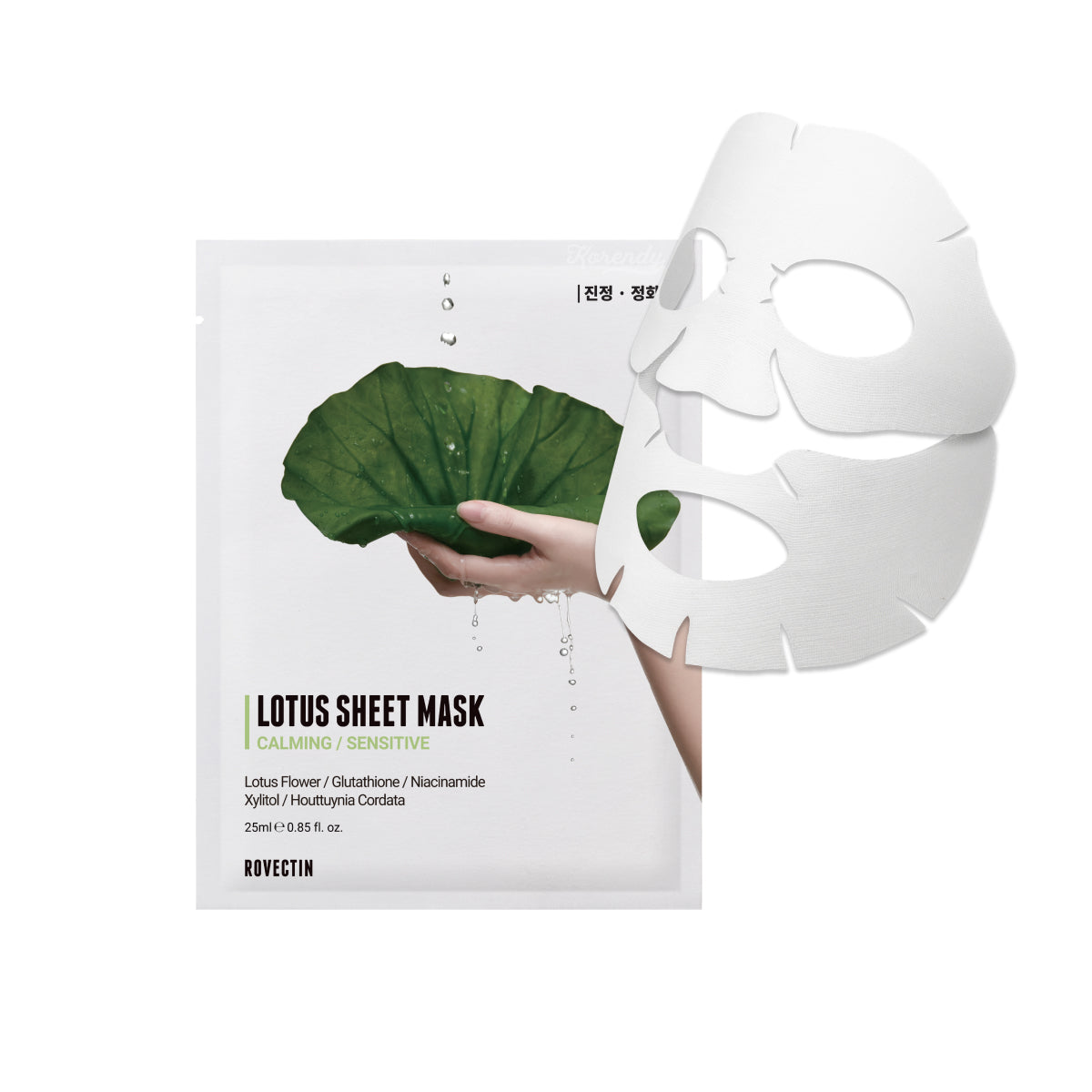 Masque en tissu apaisant à la fleur de lotus Rovectin, hydratation apaisante, 25 ml x pack de 5
