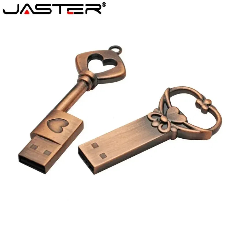 Capacity: 64GB, Color: Green - JASTER Copper Love Heart Shaped Key Usb Flash Drive Pendrive Pen Drive 32GB 64GB Metal Keys Memory Stick Creative Wedding Gift