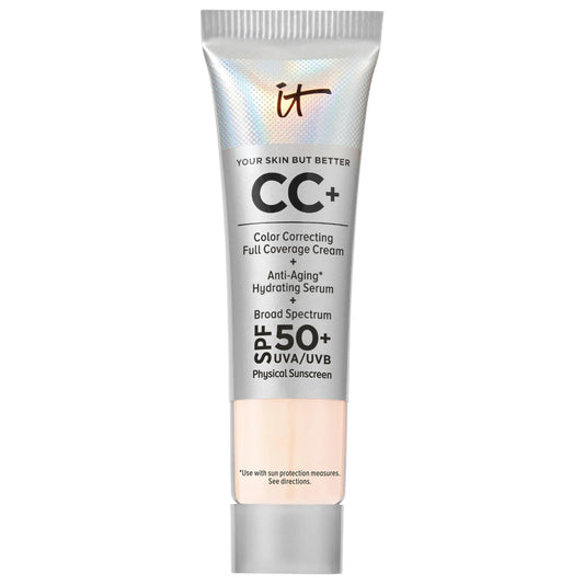 IT Cosmetics CC+ Cream Full Coverage SPF 50+ Foundation: Color Correcting, Anti-Aging, Hydrating Makeup for Flawless Skin & Sun Protection