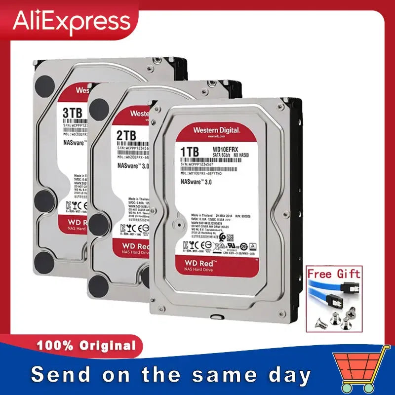 Capacity: 1TB - Original Western Digital WD Red NAS 4TB 3TB 3.5" Internal Hard Drive HDD SATA 6GB/S 2TB 1TB SATA 64 MB Cache HDD For Desktop