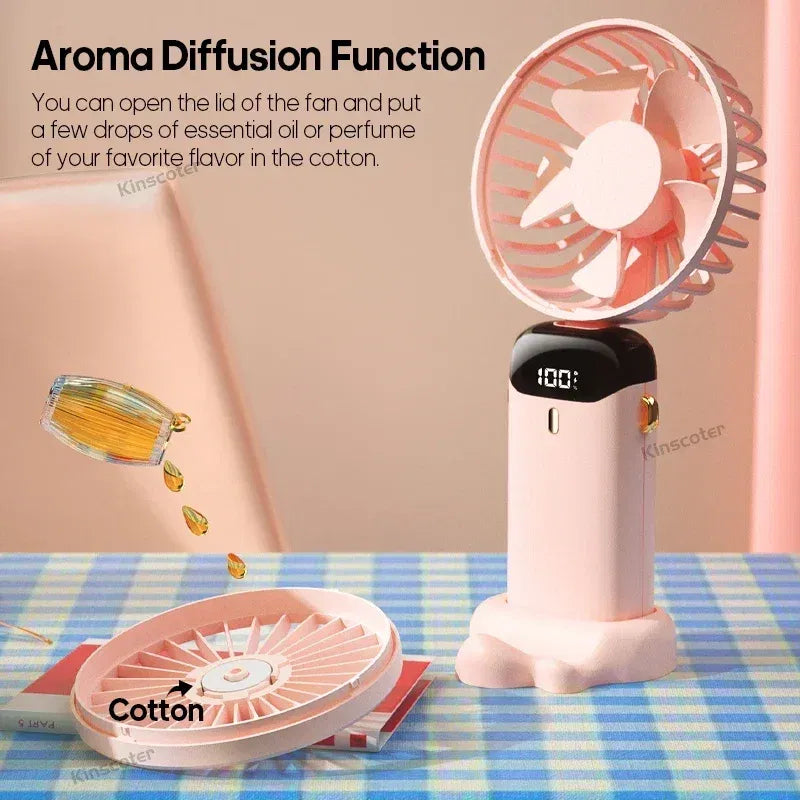 Color: Dark Green - Handheld Mini Fan 3000mAh Foldable Portable Neck Hanging Fans 5 Speed USB Rechargeable Fan with Phone Stand and Display Screen