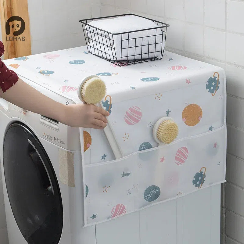 Color: Light Grey - Refrigerator Dust Cover With Storage Bag Washable Multi-purpose Household Washing Machine Cabinet Dust Protection Cover