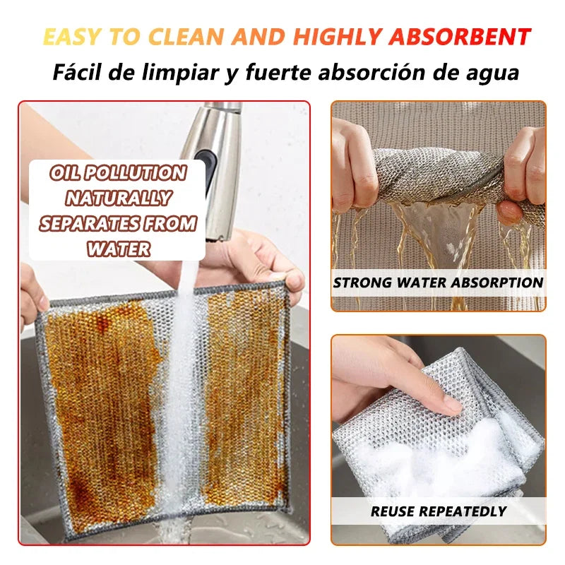 Color: Red, Specification: 3pcs - Magic Cleaning Cloth Multipurpose Wire Miracle Cleaning Cloth Innovative Dishwashing Net Hand Towel for Kitchen Dishwashing Grid