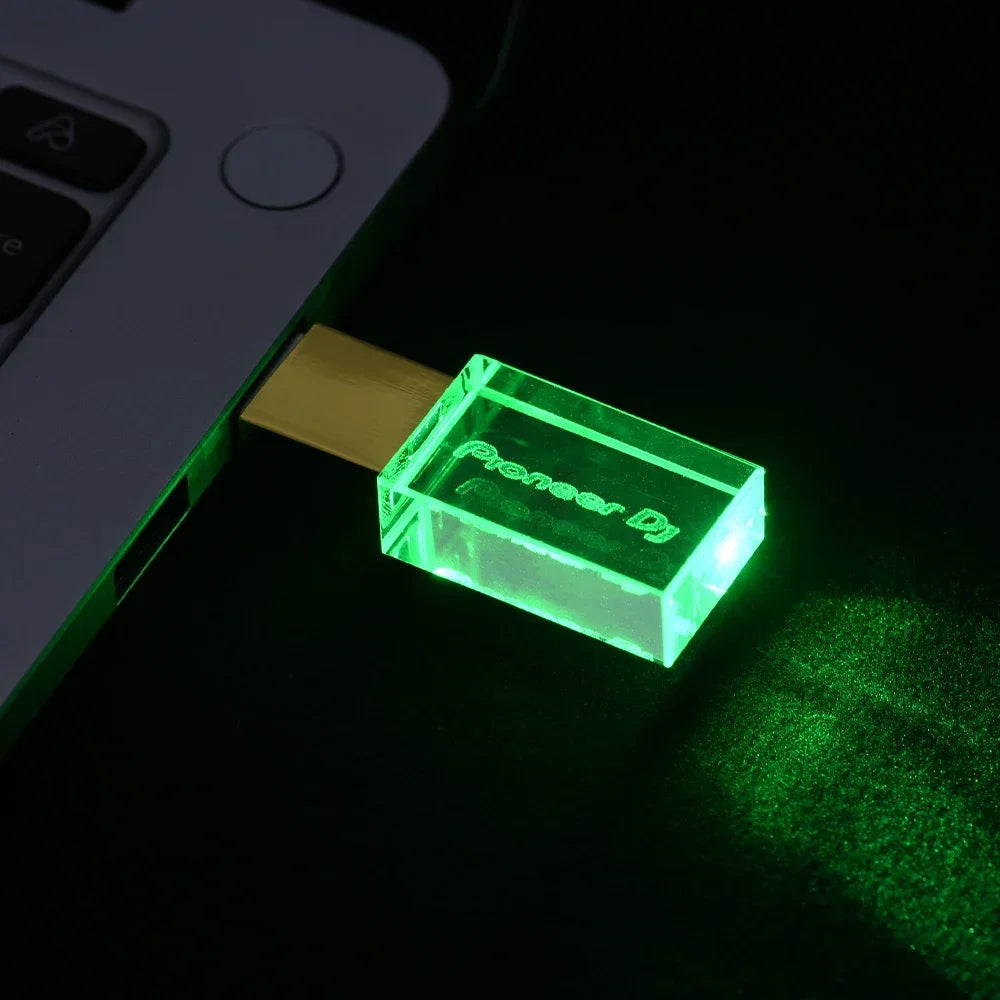 Color: green, Capacity: 64 GB - JASTER Luminous USB drive Gold Lid Crystal USB Flash Drive 128GB Pendrive 64GB Colorful LED Memory Stick 16GB with Pioneer DJ