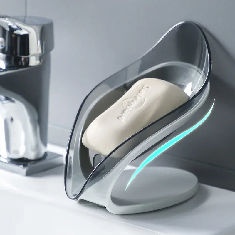 Color: light green - Bathroom Soap Holder Leaf Shape Dish Soap Kitchen Sponge Soap Box Storage Non-slip Drain Soap Case Container Bathroom accessorie