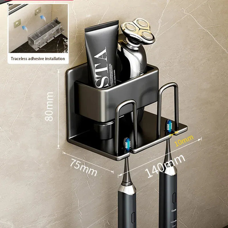 Color: plum - Toothbrush Holder Wall Mounted Toothpaste Dispenser Aluminium Electric Hair Brushes Storage Bathroom Accessories House Organizer
