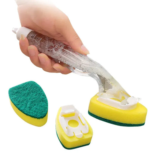 Color: Black - Replaceable Liquid Soap Dispenser Kitchen Cleaning Tool Long Handle Brush With Automatic Refill Liquid Sponge Wash Dish Scrubber