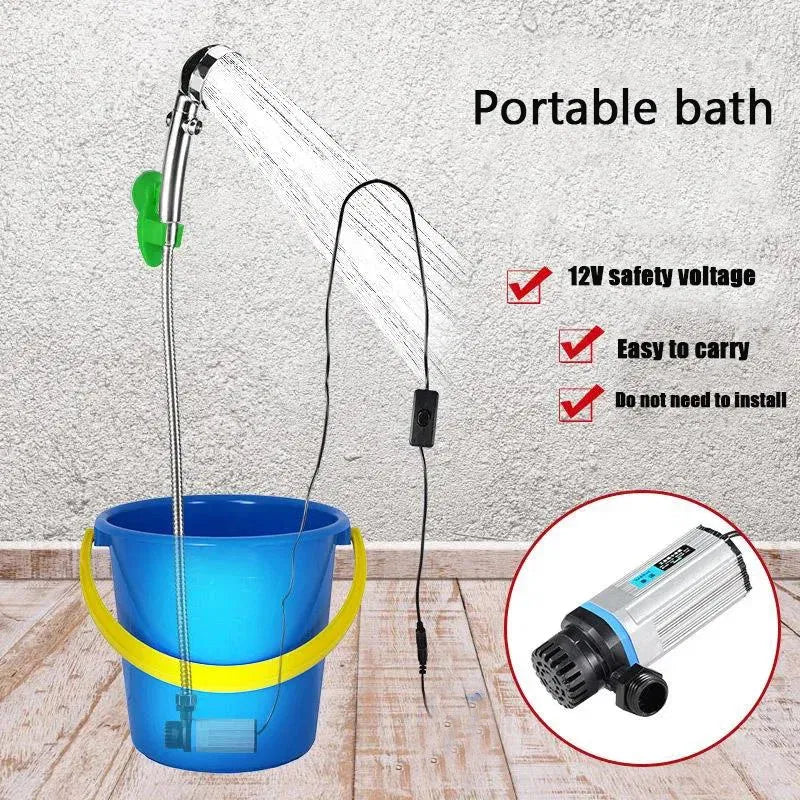 Color: Pink - Portable Car Washer 12V Camping Shower Car Shower High Pressure Power Washer Electric Pump for Outdoor Camping Travel