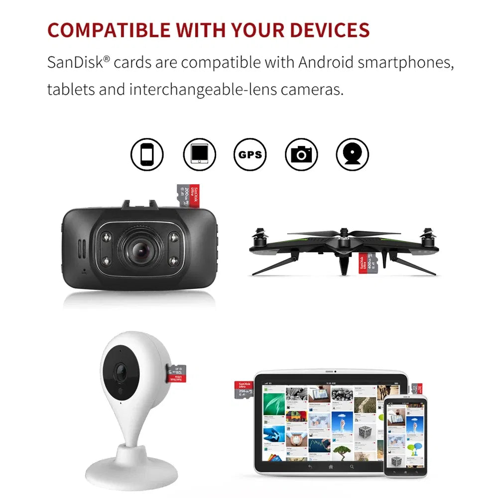 Capacity: 16GB - SanDisk Micro SD Memory Card 100% Original C10 U1 U3 4K HD Trans Flash Cards for Camera GoPro DJI Nintendo Switch MicroSDXC Card