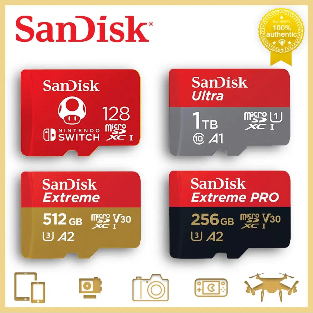 Capacity: 16GB - SanDisk Micro SD Memory Card 100% Original C10 U1 U3 4K HD Trans Flash Cards for Camera GoPro DJI Nintendo Switch MicroSDXC Card