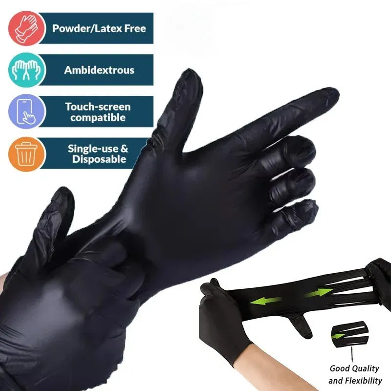 Color: black, Size: S - 20/50/100PCS Disposable Black Nitrile Gloves for Household Use Latex Free Powder Free Cleaning Gloves Tattoo  Hairdressing Tools