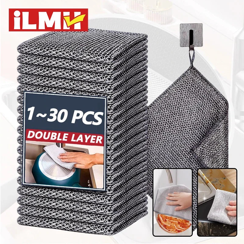 Color: Blue, Specification: 5pcs - Magic Cleaning Cloth Multipurpose Wire Miracle Cleaning Cloth Innovative Dishwashing Net Hand Towel for Kitchen Dishwashing Grid