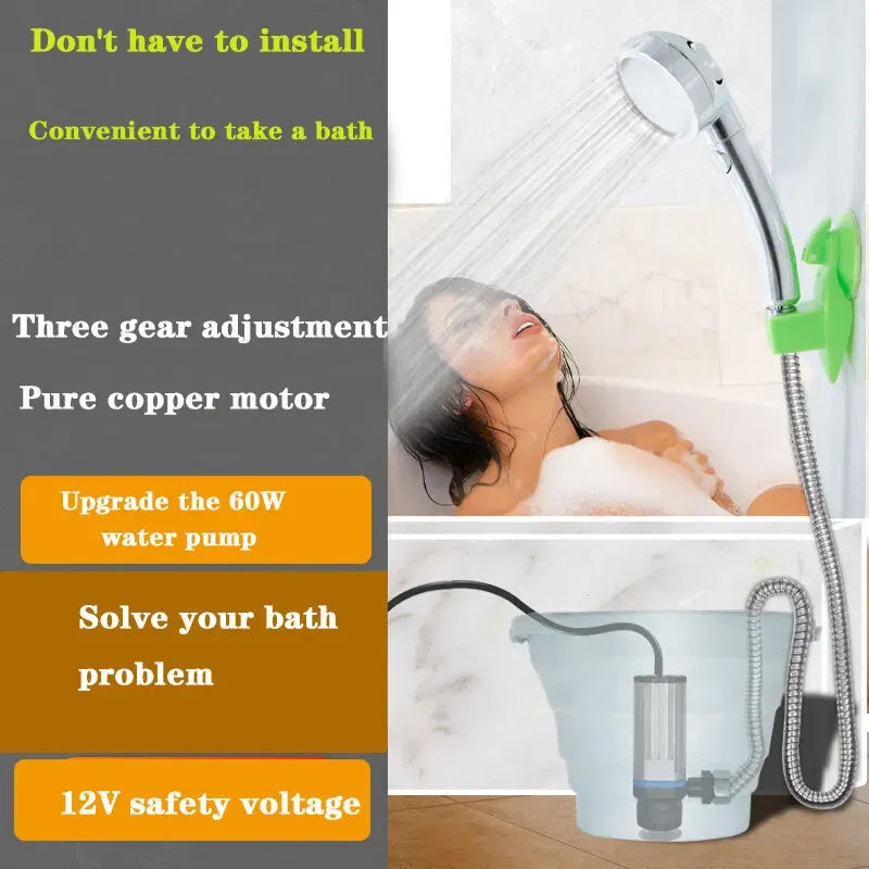 Color: Pink - Portable Car Washer 12V Camping Shower Car Shower High Pressure Power Washer Electric Pump for Outdoor Camping Travel