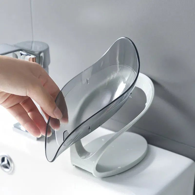Color: plum - Bathroom Soap Holder Leaf Shape Dish Soap Kitchen Sponge Soap Box Storage Non-slip Drain Soap Case Container Bathroom accessorie