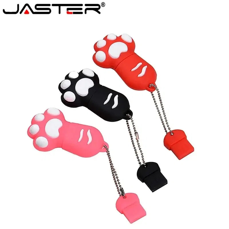 Capacity: 64GB, Color: Pink - JASTER Cute Cat Claw USB Flash Drive 64GB Cartoon Memory Stick 32GB Creative Gift Pen Drive 16GB Pink Silicone External Storage