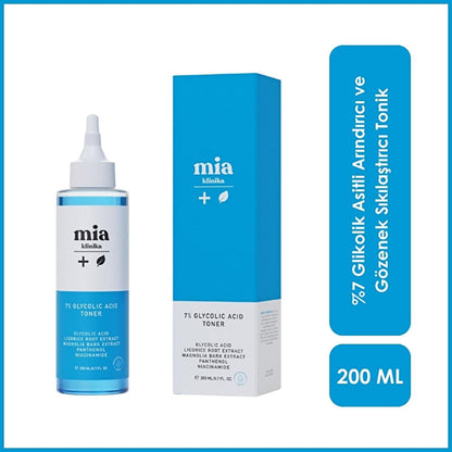 Tónico de ácido glicólico al 7% Mia Klinika: Refina los poros, exfolia e ilumina la piel - Consigue un tono de piel radiante y uniforme