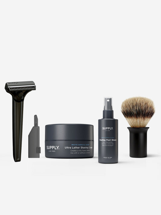 The SE Starter Set Shaving Bundle Supply Matte Black Sandalwood & Cedar