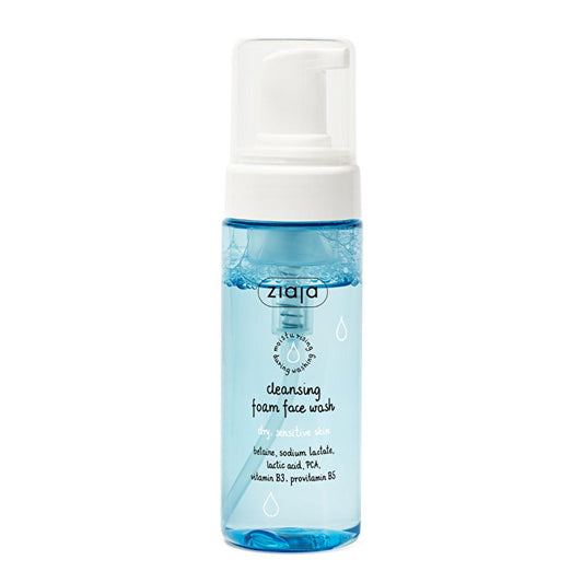 Mousse nettoyante visage Ziaja pour peaux sèches et sensibles - 98 % naturelle, nettoyant visage vegan - Nettoyant doux non irritant pour les porteurs de lentilles de contact