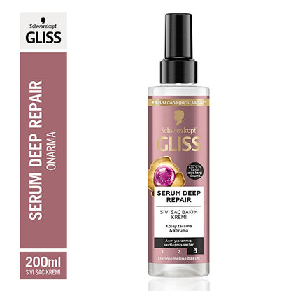 Sérum capillaire Gliss Deep Repair – Complexe protéiné & extrait de figue pour cheveux abîmés, 200 ml
